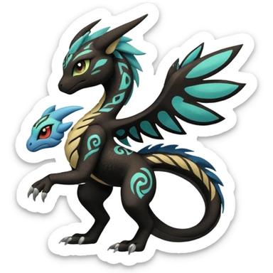Tribal Exotic Meloetta-Stitch-Zekrom-Salandit-fusion, full body, tribal markings  sticker