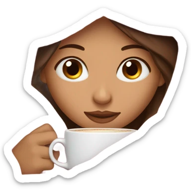 girl inside a pink blanket sipping coffee eyes closed, brunette with fair skin sticker