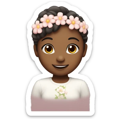 super cute face with light blush cheeks and big smile with little flower headband sticker