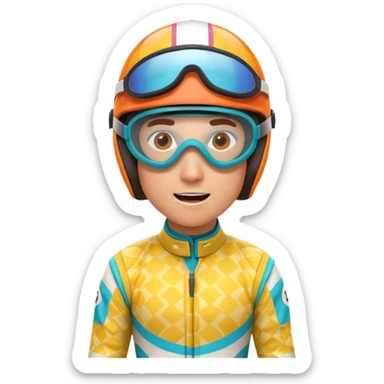 horse race jockey portrait, head and shoulders only, bright patterned racing uniform, helmet and goggles, energetic expression, 3D cartoon, mobile game icon style, clean background, no text, no watermark
 sticker