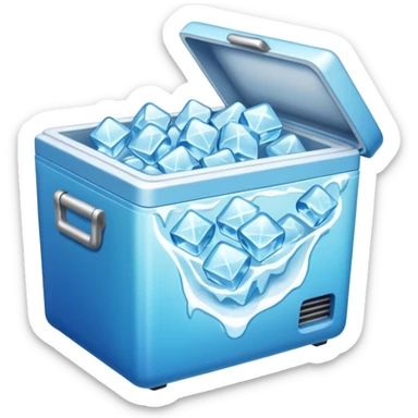 An open cooler getting dumped out with a bunch of ice spilling out sticker