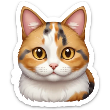 torbie and white cat with small head, hazel eyes, and short but chubby body sticker