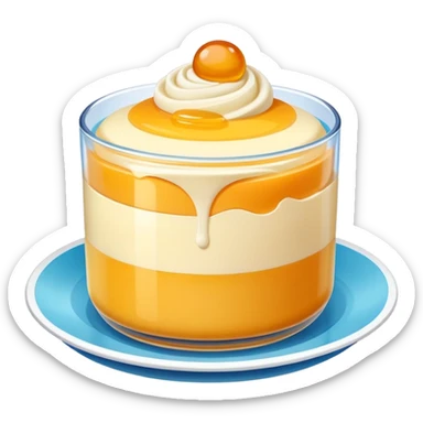 Guangdong Double Skin Milk pudding with smooth layers, simplified emoji style with bold outlines and bright colors, cartoon style famous Cantonese dessert sticker