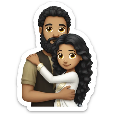 Light skin;Black long hair girl  in a white saree hugging with a man with black beard and curly hair on top sticker