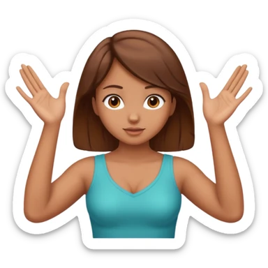 A girl with curious expressions and her arms making a v and her hands on her curves sticker