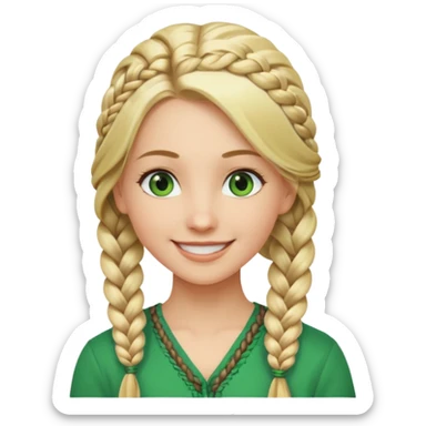 woman, long blond hair,green eyes, smiling, one braid to the side sticker