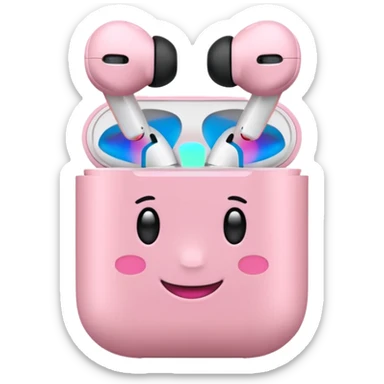Create a pink happy circle emoji who listens to music on AirPods Max make them always this style 🥹 sticker