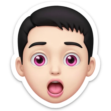 Boy with black hair, pink eyes rolled back, mouth open drooling  sticker