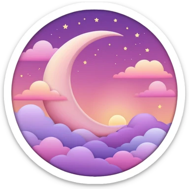 Shiny pastel rose-pink-lavender-violent-gradient crescent moon sunset aesthetic scenery  sticker