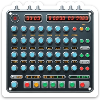 A huge sci-fi control board with buttons, sliders, meters, knobs. sticker