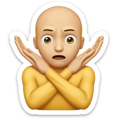 Yellow face emoji strangling itself with 2 arms crossed and hands saround neck and eyes looking up in fear sticker