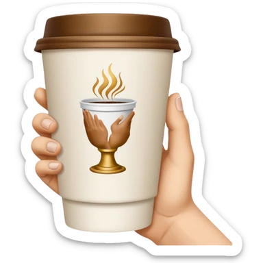una mano con un bicchiere di carta con dipinto sopra le mani della creazione di adamo
 sticker