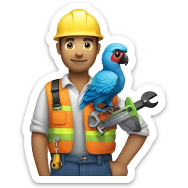 White skinned Engineer carrying a wrench and has a parrot on top of his shoulder sticker