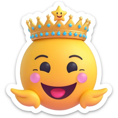 3D smiley emoji, large eyelashes, girly, star tiara, laughing sticker