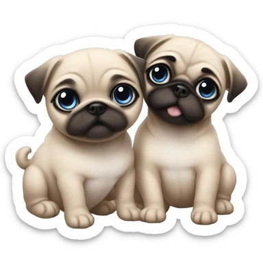 Baby pug with big blue eyes hugging a baby pug with pink eyes  sticker