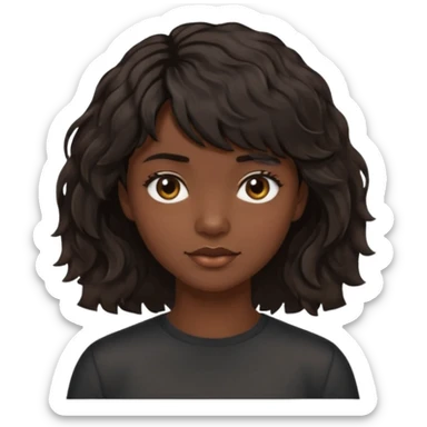 À emoji that don’t smile Dark brown thick hair, medium-length textured top with loose natural waves, short tapered sides, soft messy fringe, natural volume sticker