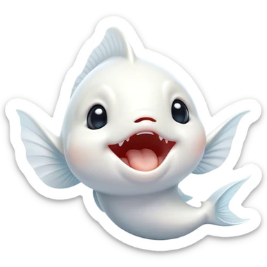 Cinematic Cute Yawning White Goldfish Portrait Emoji, Head tilted slightly with a dramatic, wide-open yawn, showcasing a smooth, pure white body with graceful, flowing fins, eyes barely open in drowsy contentment, Simplified yet irresistibly adorable features, highly detailed, glowing with a soft, cozy glow, high shine, relaxed yet expressive, stylized with a touch of whimsy, bright and endearing, soft glowing outline, capturing the essence of a sleepy yet affectionate goldfish, so drowsy it feels like it could float out of the screen and curl up for a nap! sticker