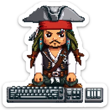 Captain Jack Sparrow as a serious coder sticker