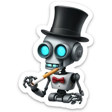 Robot wearing a top hat smoking a joint sticker