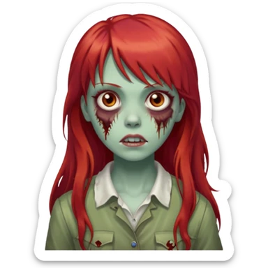 zombie girl with long red hair and bangs and brown eyes  sticker