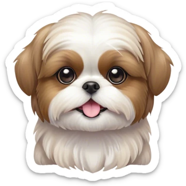Cinematic Cute Shih Tzu Portrait Emoji, Head playfully tilted with large, sparkling eyes and a fluffy, endearing fur in gentle, pastel tones, simplified yet irresistibly charming, highly detailed, glowing with a warm, cuddly radiance, high shine, radiating affectionate and joyful energy, styled with a soft, playful outline, capturing the essence of a cute Shih Tzu that seems destined to charm everyone in its path! sticker