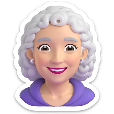 older lady with silver curly hair smiling sticker