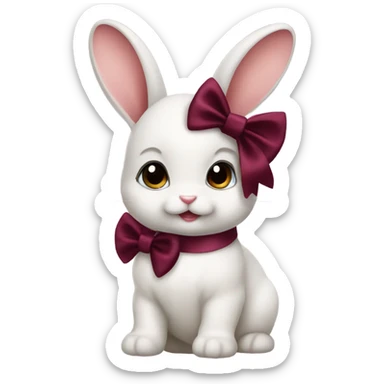 Baby bunny with coquette burgundy bow on ear sticker