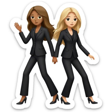 Two long haired woman’s in black pants suits transportation of the deceased sticker