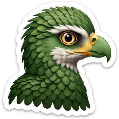 close up, zooming into the eye at the side profile of the face of a green hawk that is looking away from the camera sticker