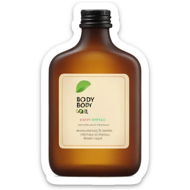 bottle of body oil with label sticker
