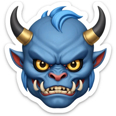 blue oni with black and gold eye. has black horn sticker