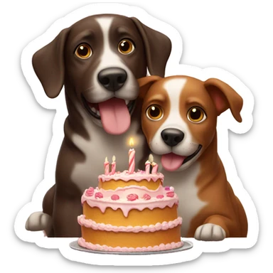 Birthday cake with two dogs eating it sticker