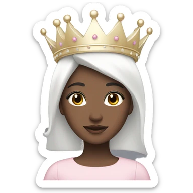 White and pastel pink crown in girl with black hair  sticker
