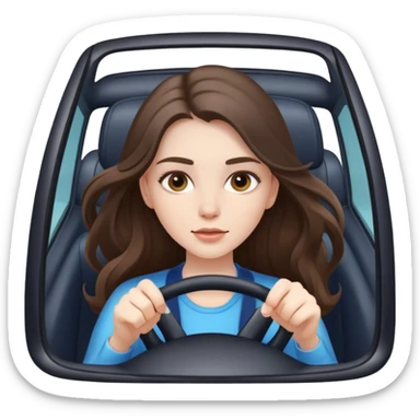 beautiful pale brunette girl with long hair driving car fast sticker