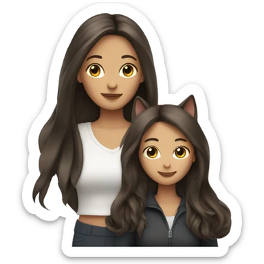 Two long hair brunette girls with TWO cats sticker