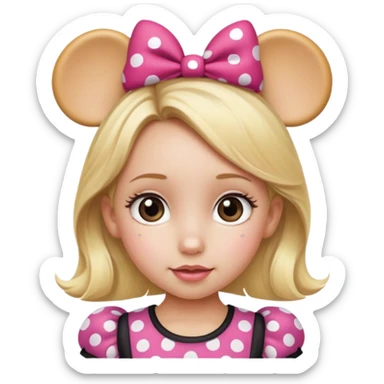 Little girl Hazel  eyes blonde hair polkadot Minnie mouse ears sticker