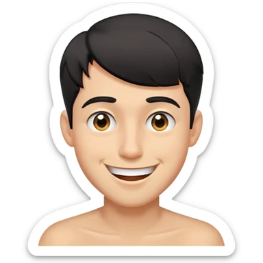 Short black haired male winking with a big smile, young man with short black hair winking one eye and smiling happily sticker