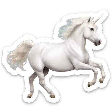 Fullbody realistic four-legged White unicorn with pastel color mane galloping sticker
