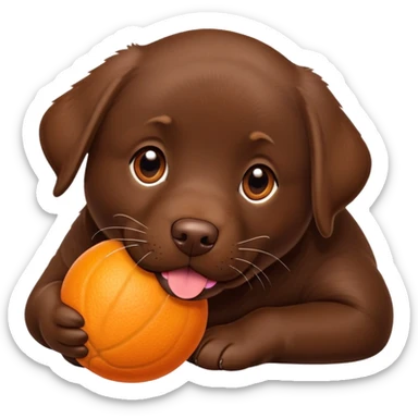 Chocolate lab with orange ball in mouth sticker