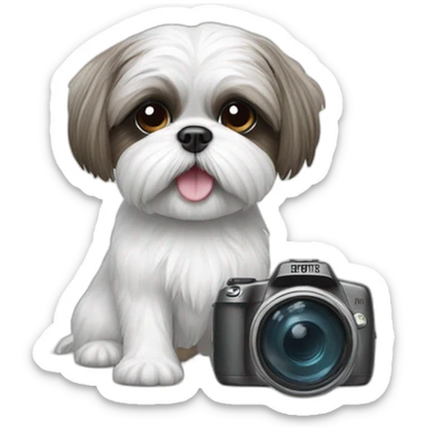White shih tzu dog with camera sticker