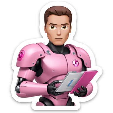 schwarzenegger-looking half robotic half human pink terminator holding microsoft excel pink folder sticker