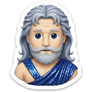Saturn, God of Time from Roman Deities with long gray wavy hair and beard, indigo sequin toga sticker