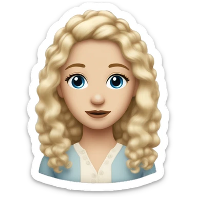 danish girl, blonde medium long hair, blue eyes, sharp button nose , long lashes, freckals, sharp face, fluffy hair sticker
