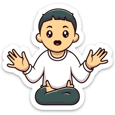 anxious man with hands outstretched in begging position with worried fearful expression sticker