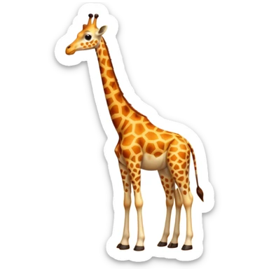 A tall 3D cartoon giraffe with orange and brown spots, long neck, small horns, and friendly eyes, standing in a sunny savanna, soft warm lighting, Memoji-style rendering. sticker