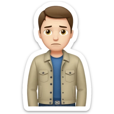 A sad man turns his pockets inside out and looks sadly at the camera sticker