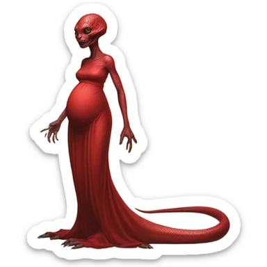Pregnant Reptilian alien woman, full body in red dress sticker