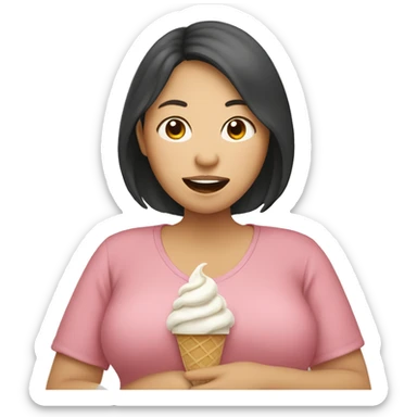 Pregnant asian woman eating ice cream sticker