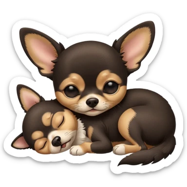 A high-resolution photo-realistic digital illustration of a cute black and tan chihuahua with eyes closed shut sleeping lazily on the ground sticker