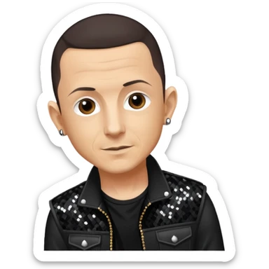 Chester Bennington with dark brown hair, black sequin tour outfit  sticker